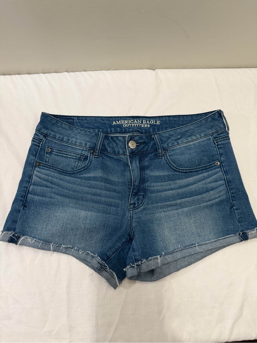 American Eagle Outfitters Dark Blue Denim Frayed Hem Shorts
